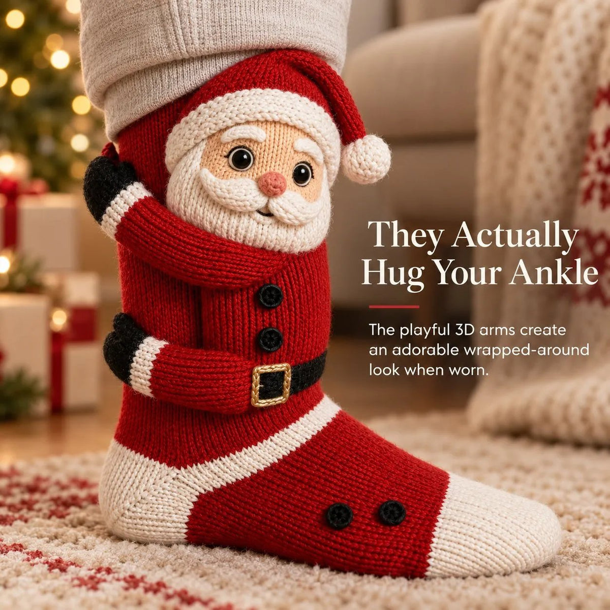 🎅🧦3D Knuffelende Kerstsokken Schattig Wraparound Armen Cozy Festive Sokken🎄 2