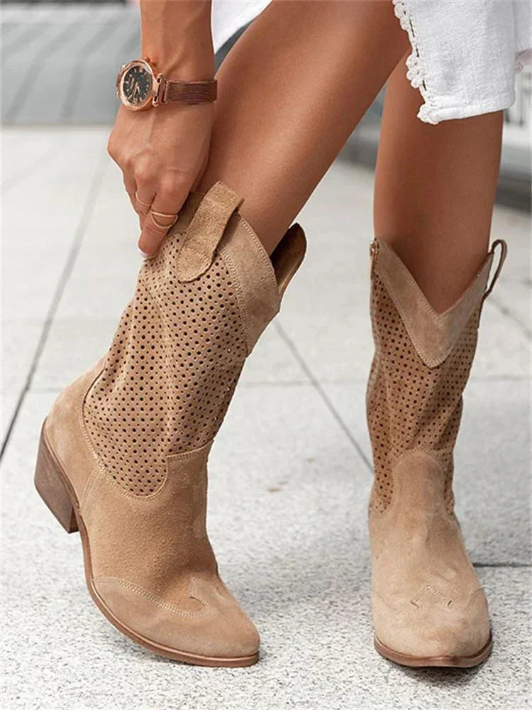 Ademende cowboy enkellaarsjes dames met rits - western stijl