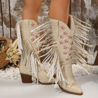 Cowboylaarzen dames met franjes en roze sterborduursel - kniehoog