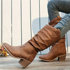 Cowboylaarzen dames kniehoog instapmodel - brede kuit platte hak