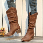 Cowboylaarzen dames kniehoog instapmodel - brede kuit platte hak