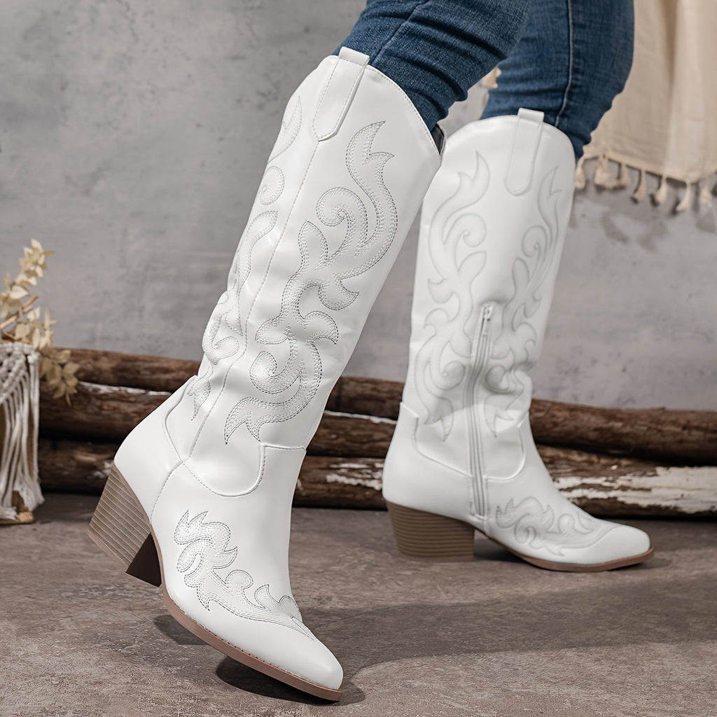 Cowboylaarzen dames kniehoog met rits achter - brede kuit stiksel