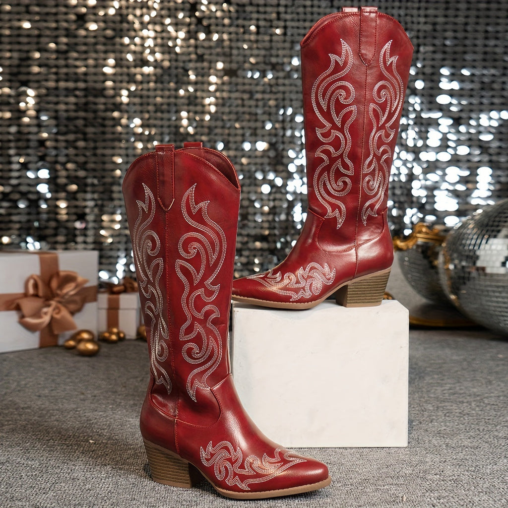 Cowboylaarzen dames kniehoog met rits achter - brede kuit stiksel