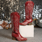 Cowboylaarzen dames kniehoog met rits achter - brede kuit stiksel