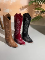 Cowboylaarzen dames kniehoog met rits achter - brede kuit stiksel