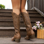 Cowboylaarzen dames kniehoog met rits achter - brede kuit stiksel