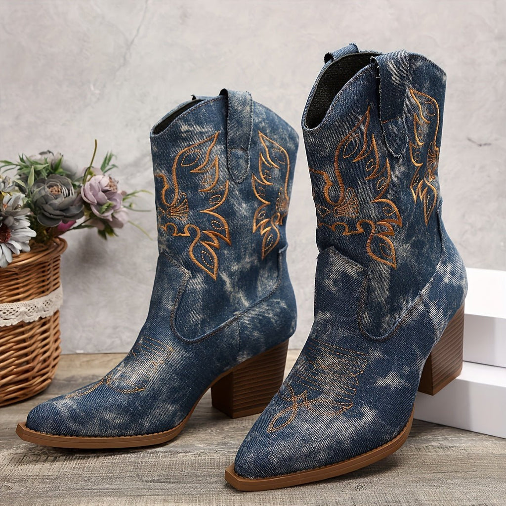 Cowboylaarzen dames met bloemborduursel - halfhoge schacht