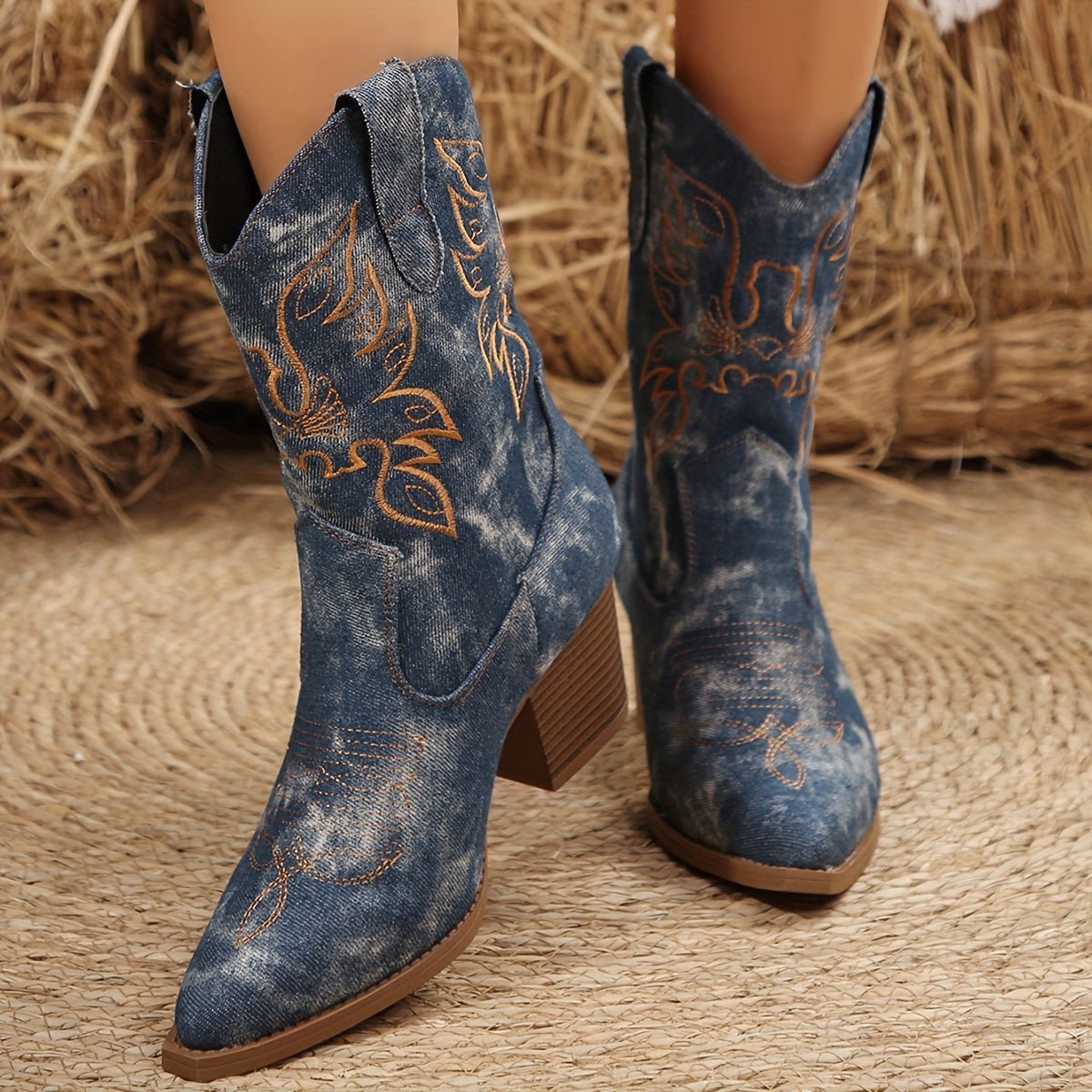 Cowboylaarzen dames met bloemborduursel - halfhoge schacht