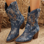 Cowboylaarzen dames met bloemborduursel - halfhoge schacht