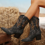 Cowboylaarzen dames met bloemborduursel - halfhoge schacht