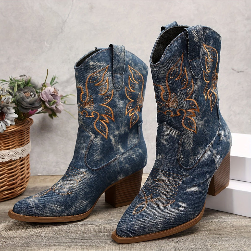 Cowboylaarzen dames met bloemborduursel - halfhoge schacht