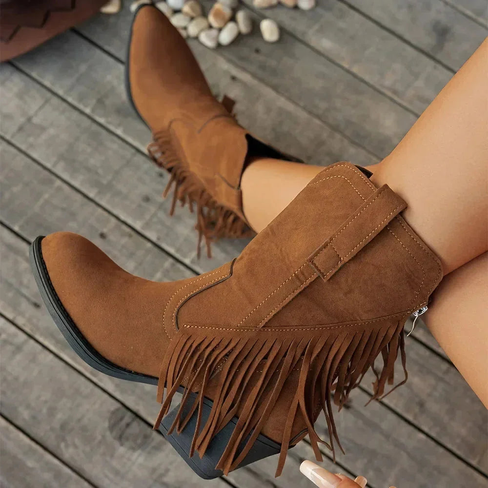 Cowboylaarzen dames met franjes en brede kuit - western stijl