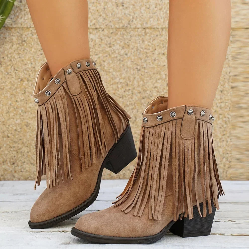 Cowboylaarzen dames met franjes en brede kuit - western stijl
