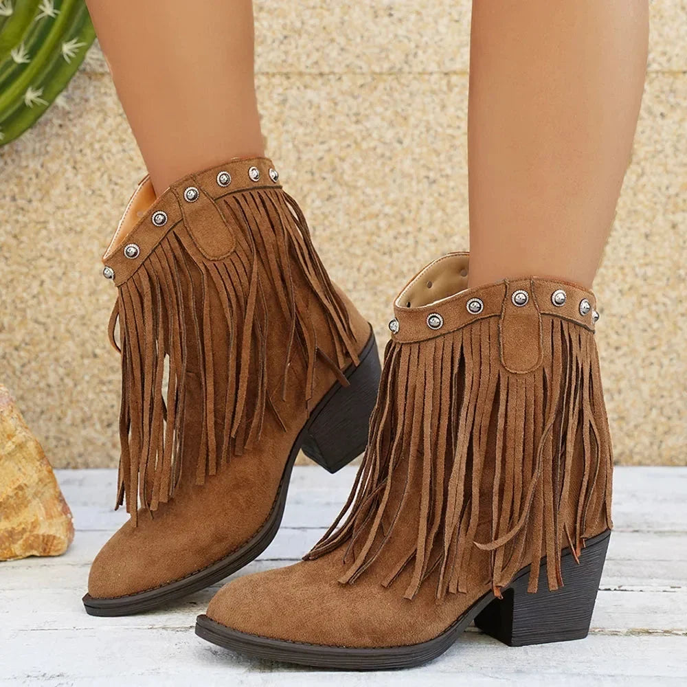 Cowboylaarzen dames met franjes en brede kuit - western stijl
