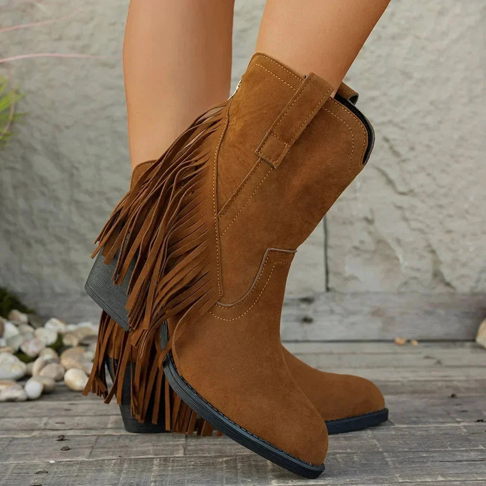 Cowboylaarzen dames met franjes en brede kuit - western stijl