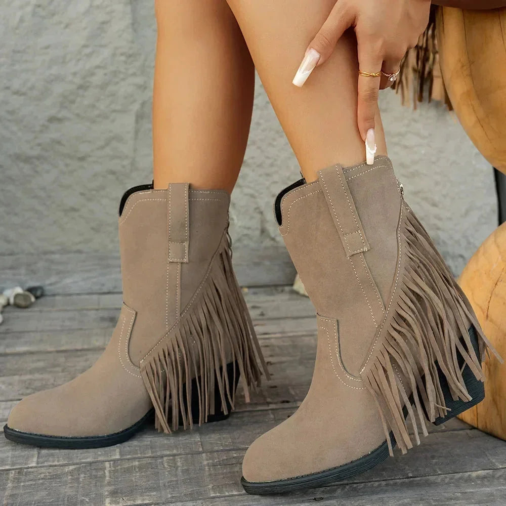 Cowboylaarzen dames met franjes en brede kuit - western stijl
