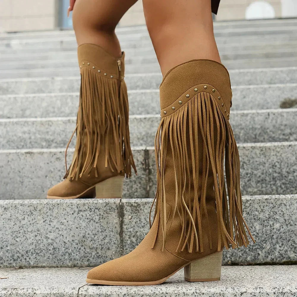 Cowboylaarzen dames met franjes en brede kuit - western stijl