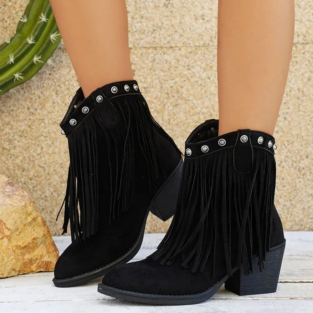 Cowboylaarzen dames met franjes en brede kuit - western stijl