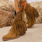 Cowboylaarzen dames met franjes en studs - brede kuit western stijl