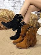 Cowboylaarzen dames met franjes en studs - brede kuit western stijl
