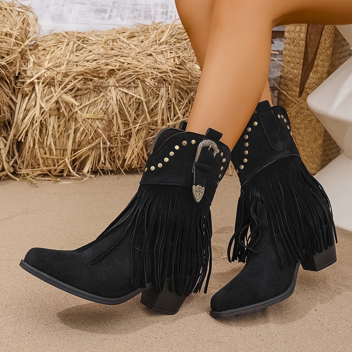 Cowboylaarzen dames met franjes en studs - brede kuit western stijl