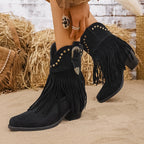 Cowboylaarzen dames met franjes en studs - brede kuit western stijl
