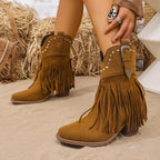 Cowboylaarzen dames met franjes en studs - brede kuit western stijl