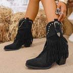 Cowboylaarzen dames met franjes en studs - brede kuit western stijl