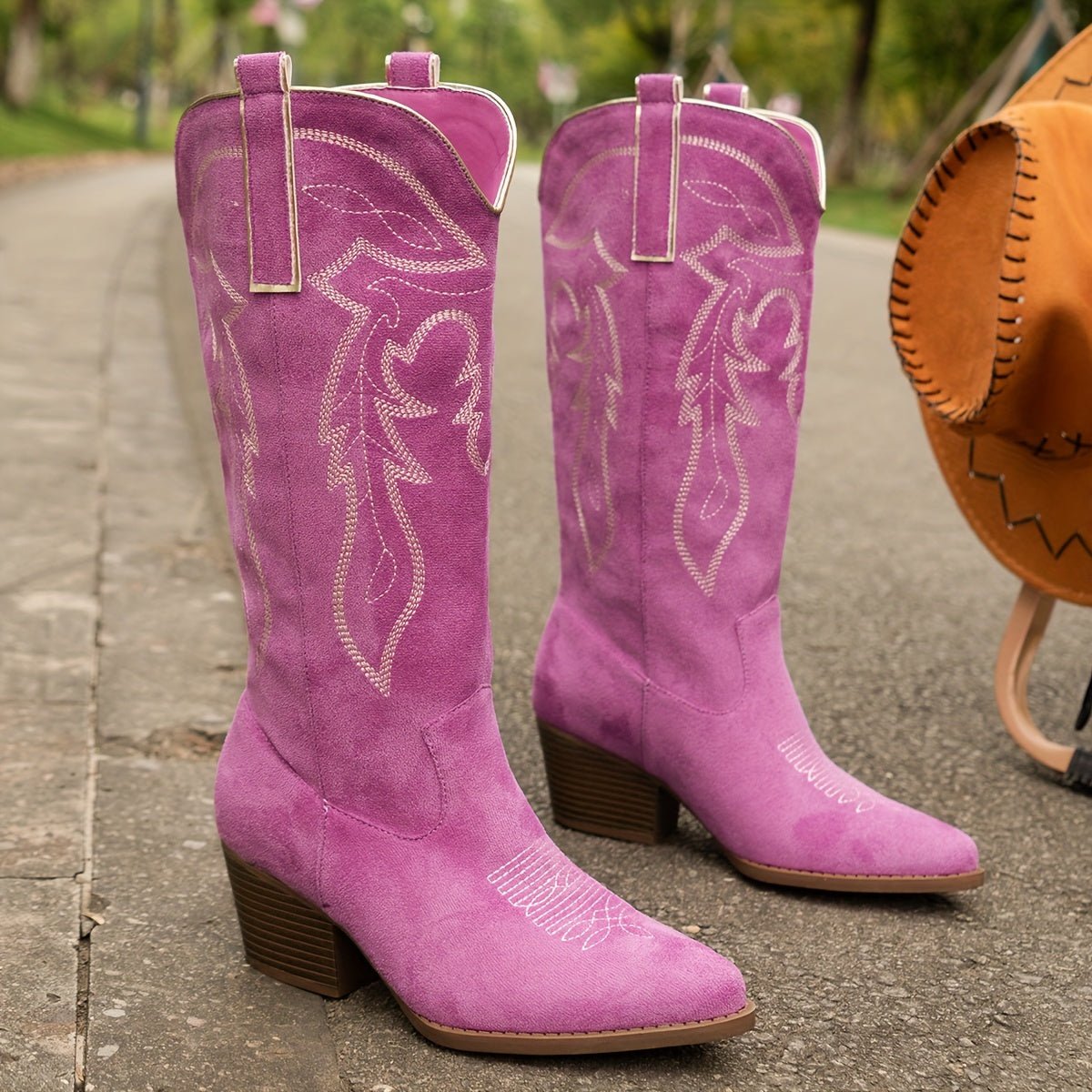 Cowboylaarzen dames met hart- en bloemborduursel - spitse neus