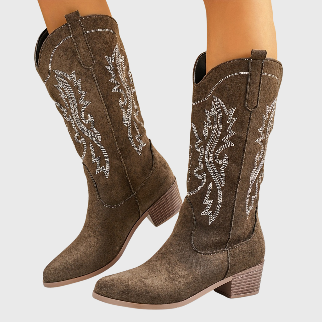 Cowboylaarzen dames met ton-sur-ton borduursel - brede kuit