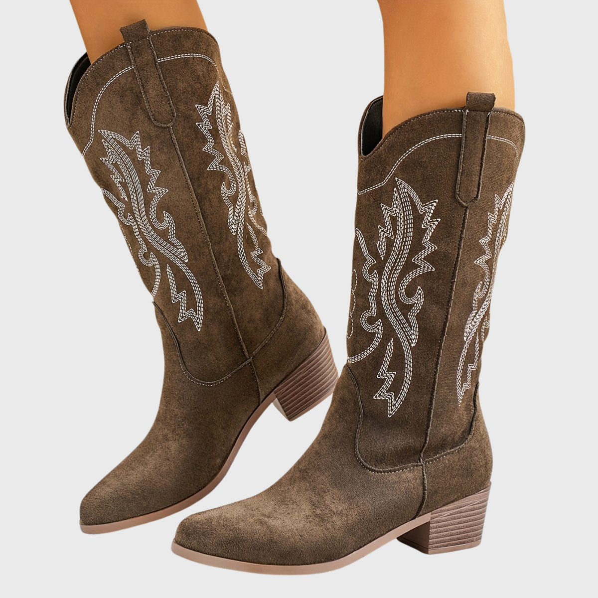 Cowboylaarzen dames met ton-sur-ton borduursel - brede kuit