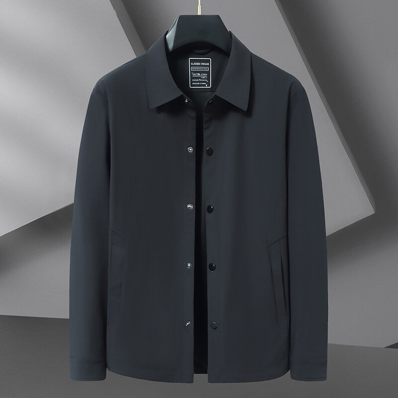 Stijlvolle heren snap front casual jas met klassieke kraag en lange mouwen. 2