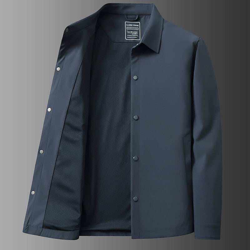 Stijlvolle heren snap front casual jas met klassieke kraag en lange mouwen. 3