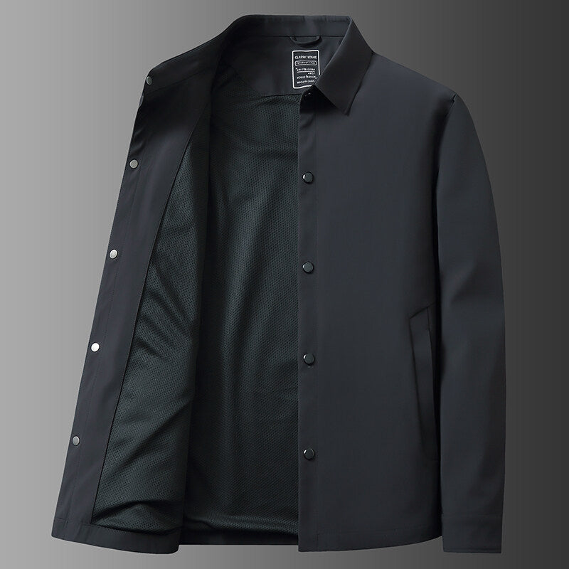 Stijlvolle heren snap front casual jas met klassieke kraag en lange mouwen. 4