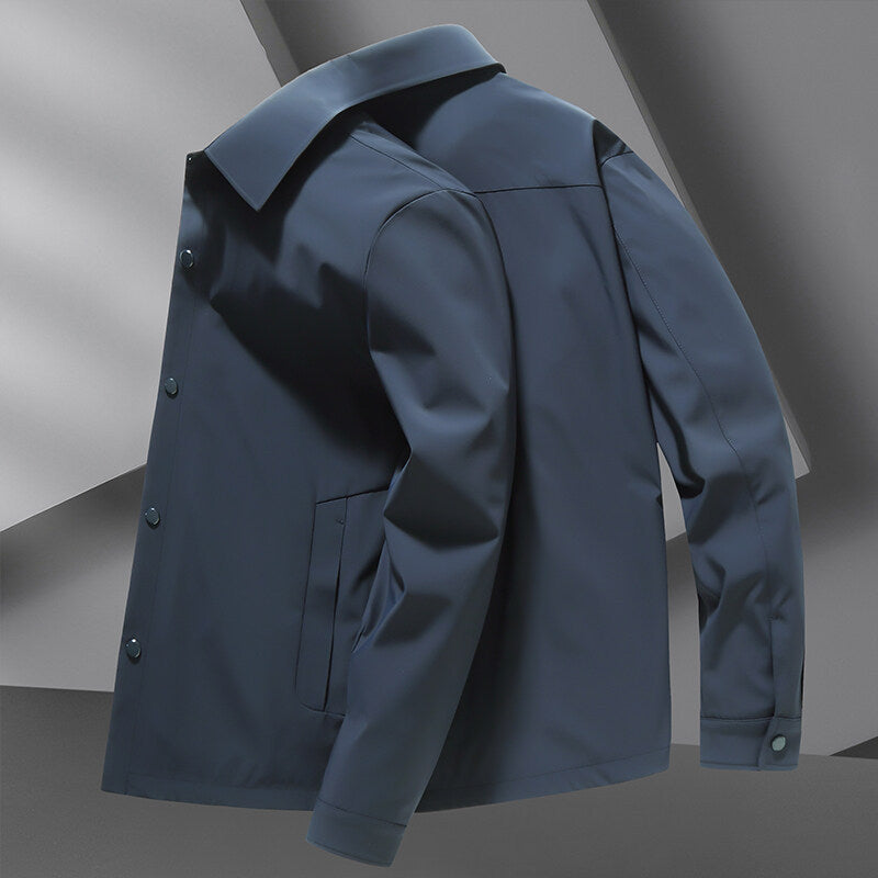 Stijlvolle heren snap front casual jas met klassieke kraag en lange mouwen. 5
