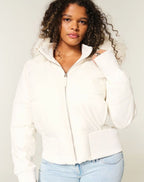 Dames cropped puffer jacket met faux-fur capuchon