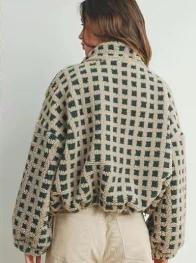 Dames Gezellige Ruit Sherpa Fleece Jas in een trendy stijl 4