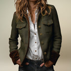 Stijlvolle dames haringbone tweed utility jacket met gouden knopen 2