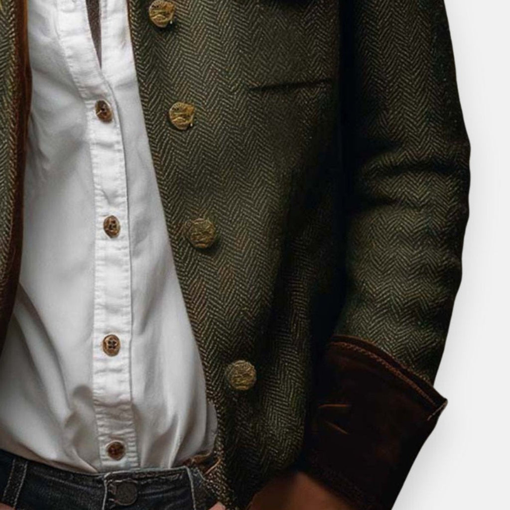 Stijlvolle dames haringbone tweed utility jacket met gouden knopen 3