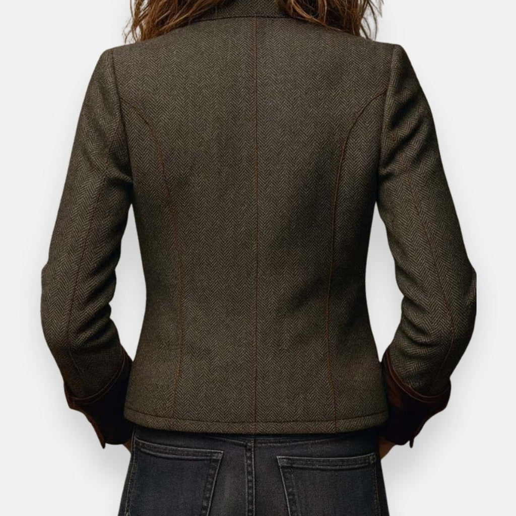 Stijlvolle dames haringbone tweed utility jacket met gouden knopen 5