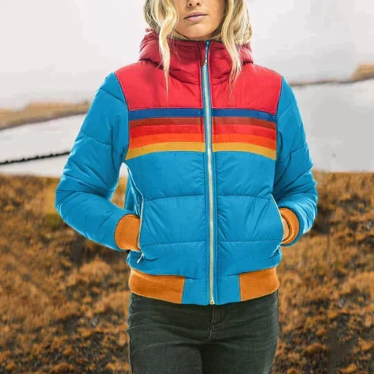 Dames retro colorblock puffer jas in stijlvol ontwerp 2