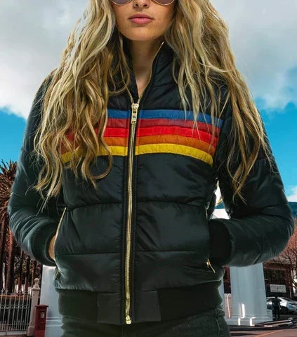 Dames retro colorblock puffer jas in stijlvol ontwerp 3