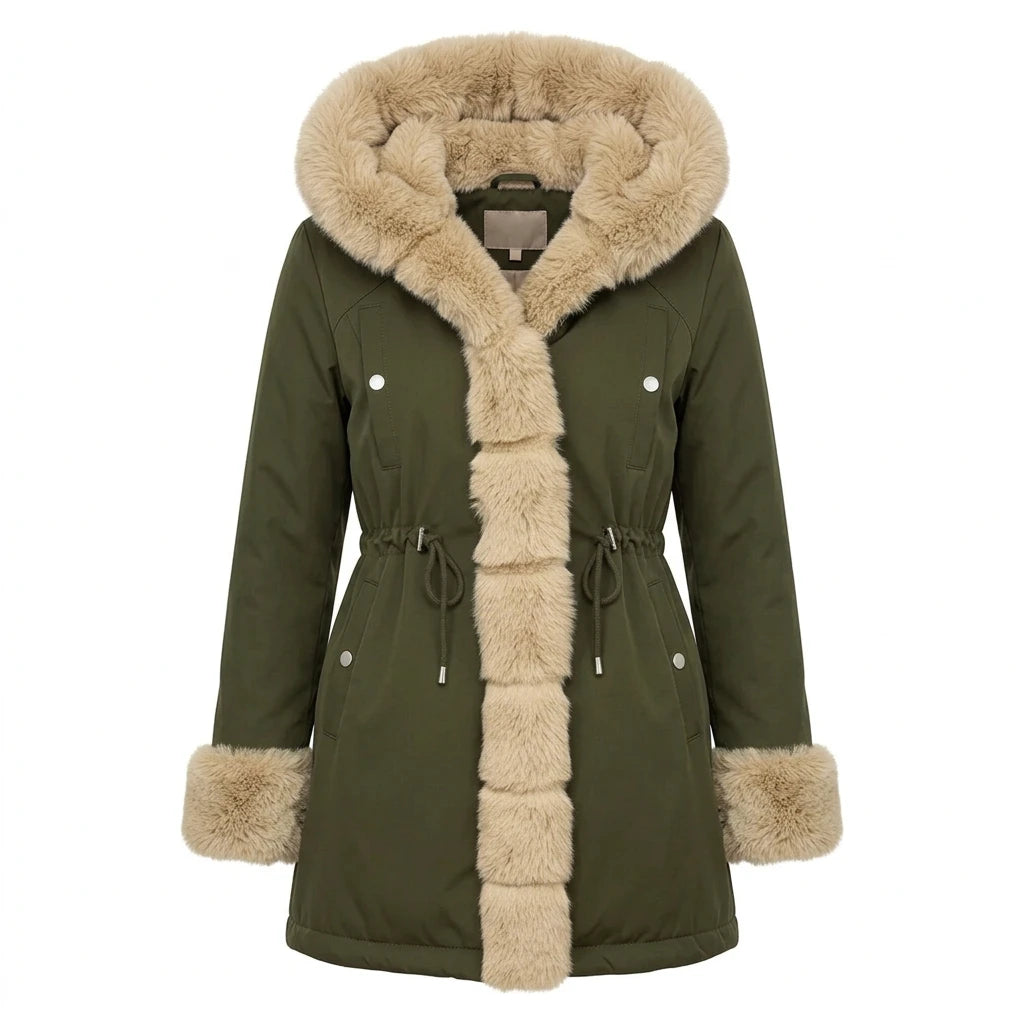 Stijlvolle gewatteerde winterjas voor dames met faux fur trim en capuchon.