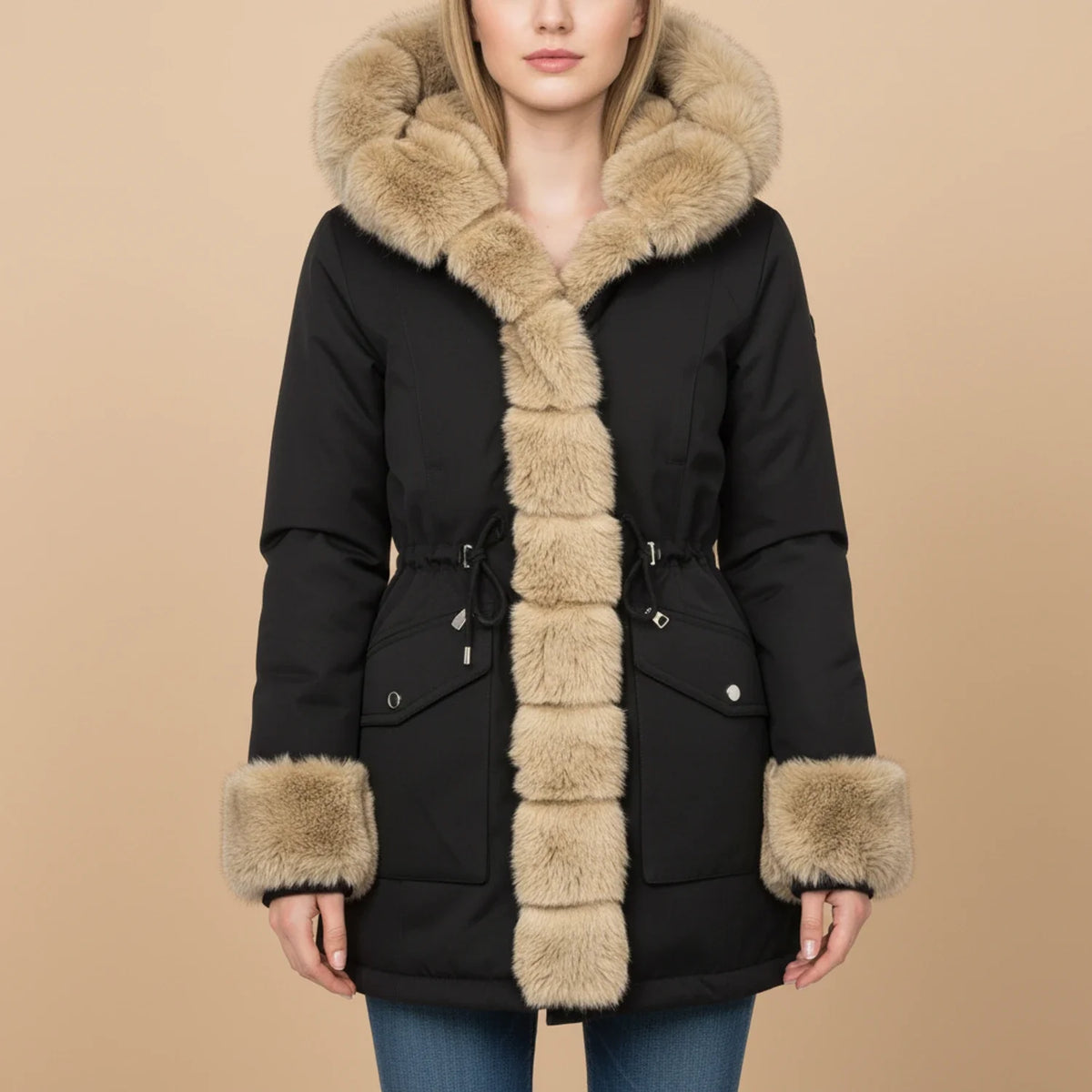 Stijlvolle gewatteerde winterjas voor dames met faux fur trim en capuchon. 2