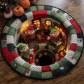 Feestelijk Quilted Kerstmis Rond Vloerkleed met ingewikkeld ontwerp in levendige kleuren