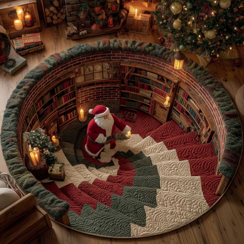 Feestelijk quilted rond kerstmis vloerkleed in crystal velvet - zachte comfort tapijt