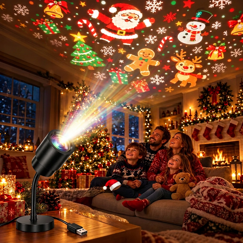 HD kerstprojector met 10 feestelijke scènes voor magische displays.