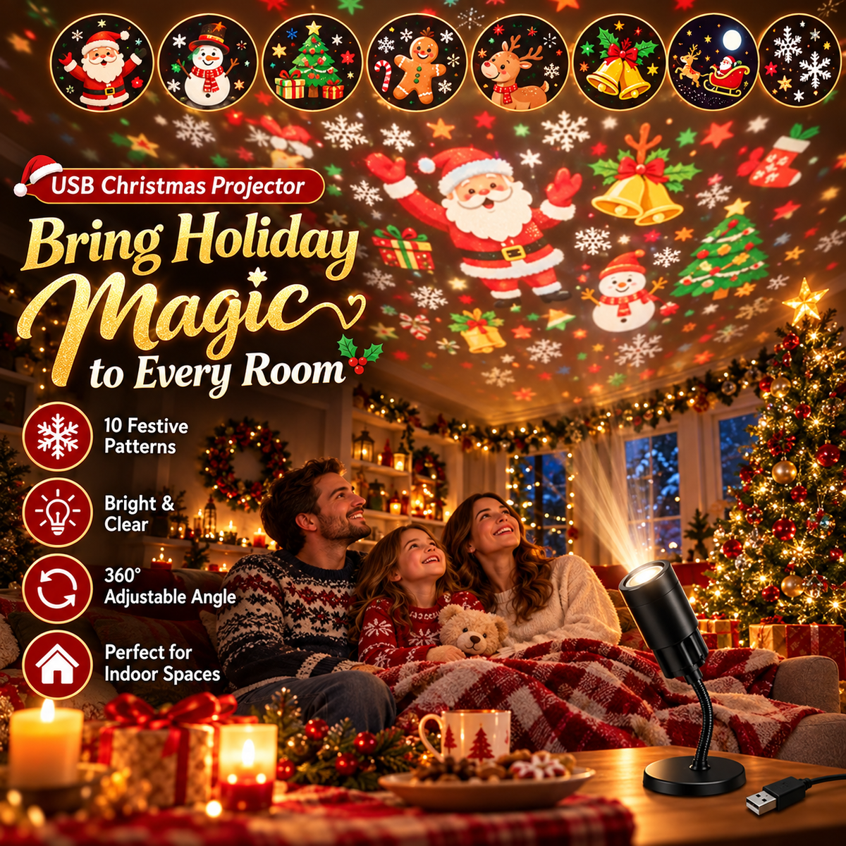 HD kerstprojector met 10 feestelijke scènes voor magische displays. 3