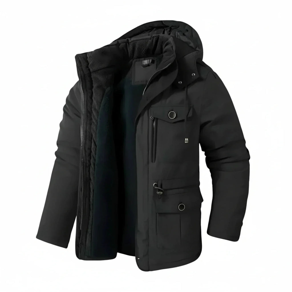 Hooded cargo jacket voor mannen met militaire stijl en functionaliteit. 2