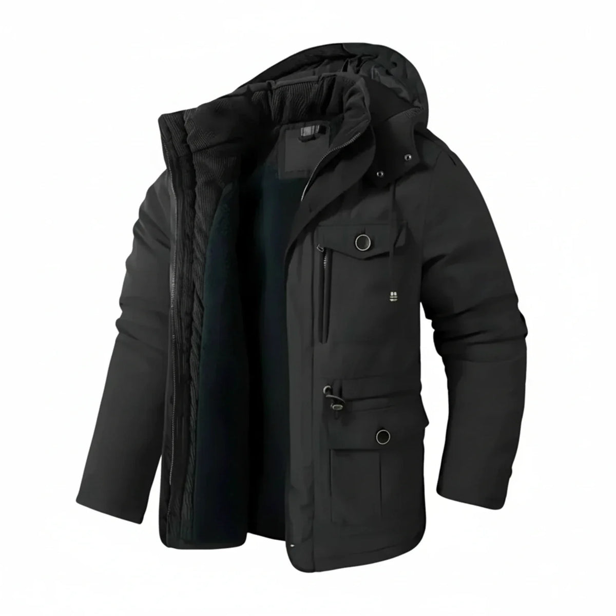 Hooded cargo jacket voor mannen met militaire stijl en functionaliteit. 2